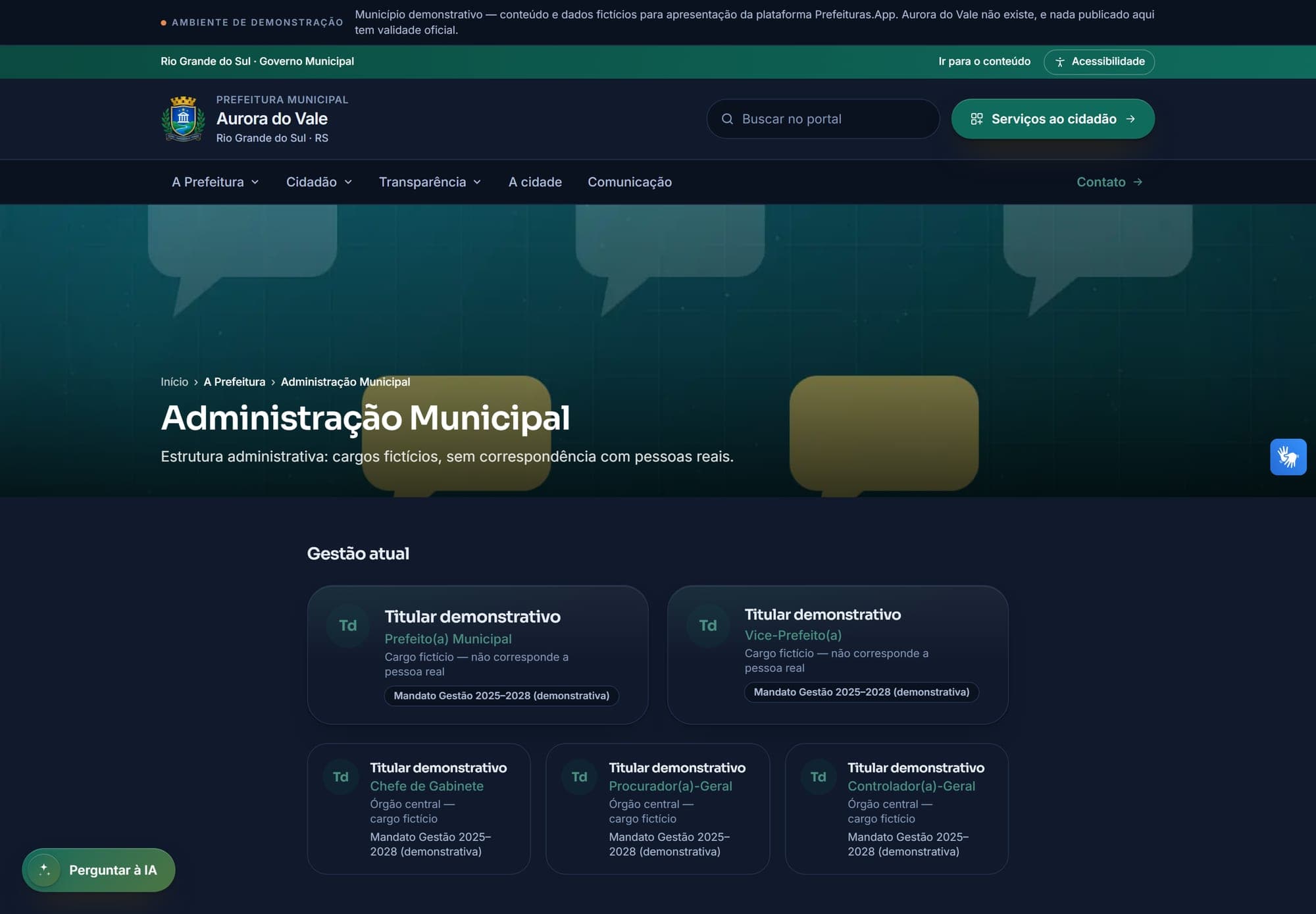 Administração Municipal: chefia do Executivo, órgãos centrais e mandatos