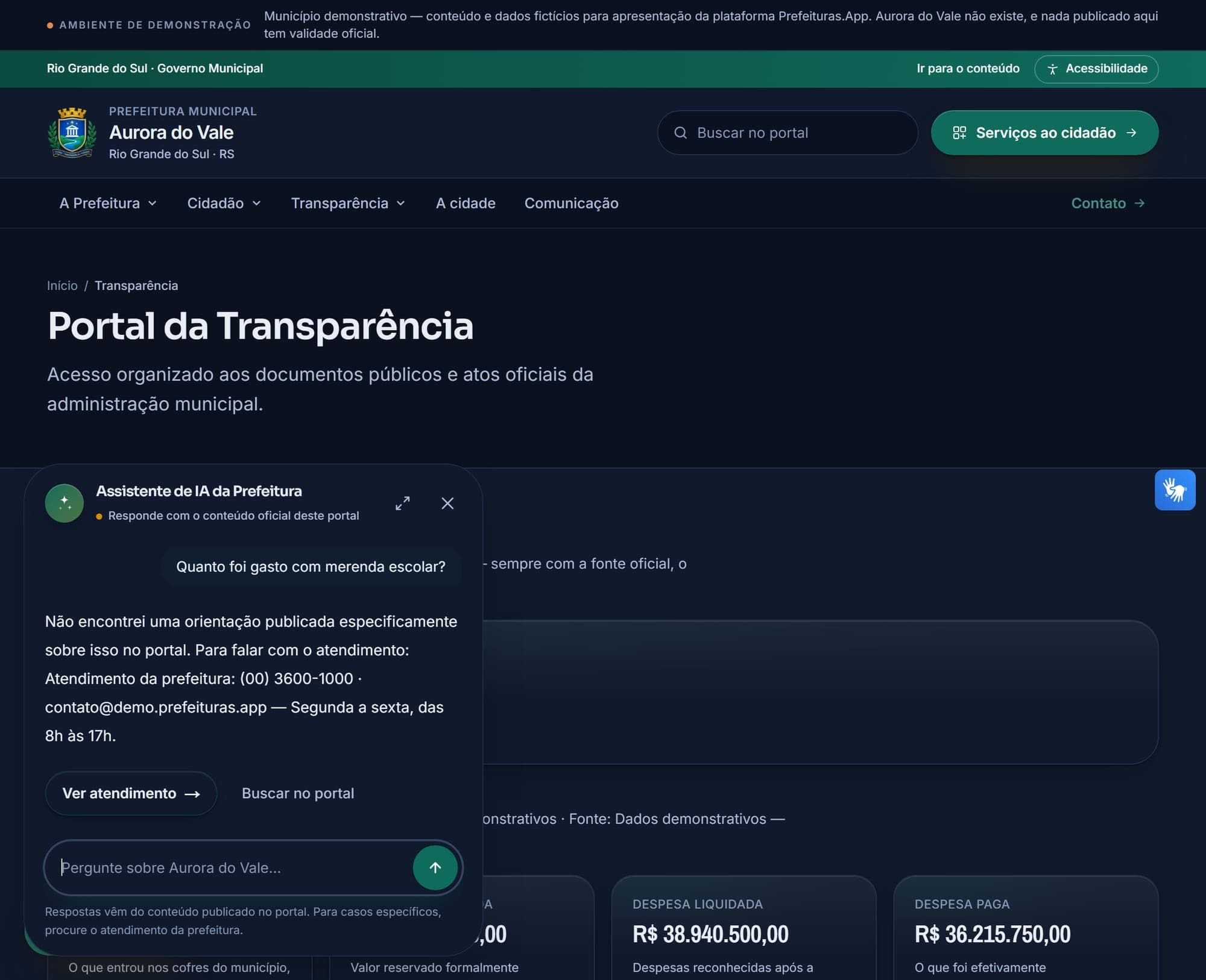 O limite declarado: perguntado por um detalhe que os dados não têm, o portal diz que não encontrou — em vez de oferecer no lugar o número da área inteira